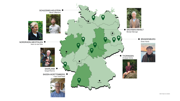 Karte Untersuchungsgebiete und Pilotverantworttliche (04/24)